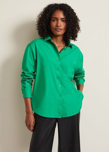 Phase Eight Green Cotton Oversized Shirts Green Canada | CNRAEW-920